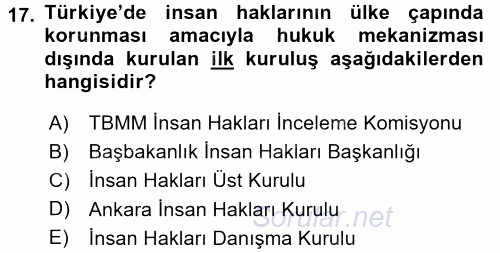 İnsan Hakları ve Demokratikleşme Süreci 2016 - 2017 Ara Sınavı 17.Soru