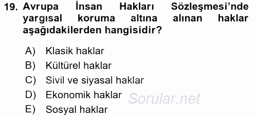İnsan Hakları ve Demokratikleşme Süreci 2016 - 2017 Ara Sınavı 19.Soru