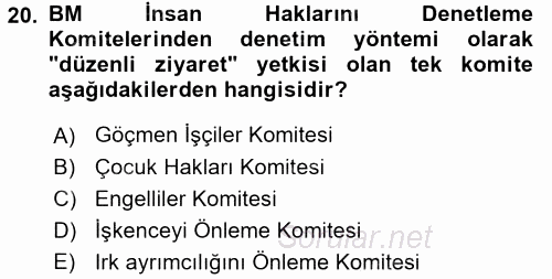 İnsan Hakları ve Demokratikleşme Süreci 2016 - 2017 Ara Sınavı 20.Soru