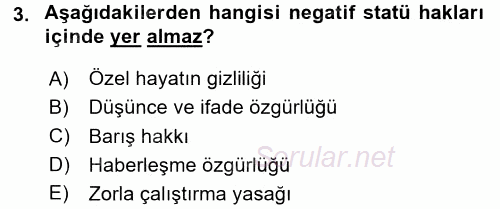 İnsan Hakları ve Demokratikleşme Süreci 2016 - 2017 Ara Sınavı 3.Soru