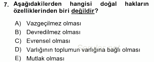 İnsan Hakları ve Demokratikleşme Süreci 2016 - 2017 Ara Sınavı 7.Soru