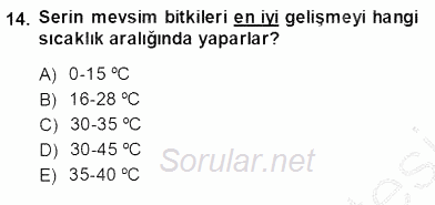 Ekoloji ve Çevre Bilgisi 2013 - 2014 Ara Sınavı 14.Soru