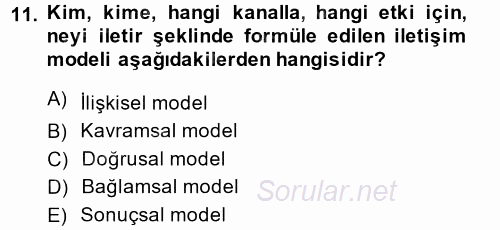 İletişim Araştırmaları 2014 - 2015 Ara Sınavı 11.Soru