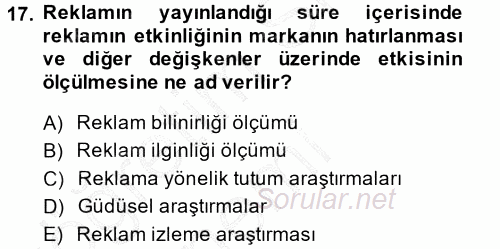 İletişim Araştırmaları 2014 - 2015 Ara Sınavı 17.Soru