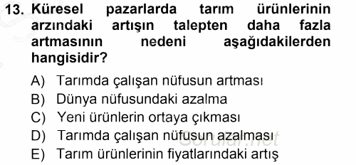 Tarım Ekonomisi ve Tarımsal Politikalar 2012 - 2013 Dönem Sonu Sınavı 13.Soru