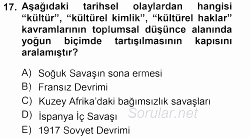 Kültür Sosyolojisi 2012 - 2013 Dönem Sonu Sınavı 17.Soru