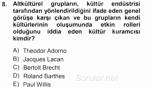 Kültür Sosyolojisi 2012 - 2013 Dönem Sonu Sınavı 8.Soru