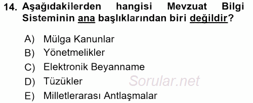 Dış Ticarette Bilgisayar Uygulamaları 2015 - 2016 Tek Ders Sınavı 14.Soru