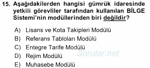 Dış Ticarette Bilgisayar Uygulamaları 2015 - 2016 Tek Ders Sınavı 15.Soru