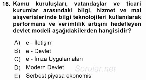 Dış Ticarette Bilgisayar Uygulamaları 2015 - 2016 Tek Ders Sınavı 16.Soru