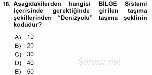 Dış Ticarette Bilgisayar Uygulamaları 2015 - 2016 Tek Ders Sınavı 18.Soru