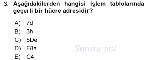 Dış Ticarette Bilgisayar Uygulamaları 2015 - 2016 Tek Ders Sınavı 3.Soru