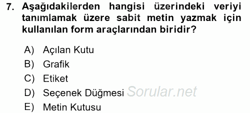 Dış Ticarette Bilgisayar Uygulamaları 2015 - 2016 Tek Ders Sınavı 7.Soru