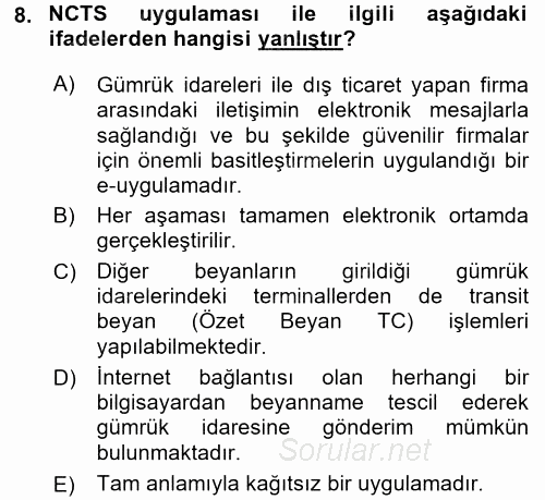 Dış Ticarette Bilgisayar Uygulamaları 2015 - 2016 Tek Ders Sınavı 8.Soru