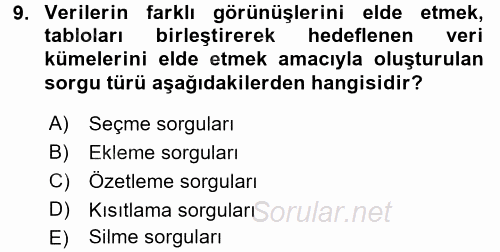 Dış Ticarette Bilgisayar Uygulamaları 2015 - 2016 Tek Ders Sınavı 9.Soru