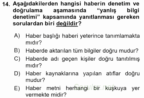 Haber Yazma Teknikleri 2015 - 2016 Dönem Sonu Sınavı 14.Soru