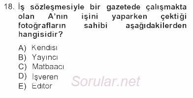 Fotoğrafın Kullanım Alanları 2012 - 2013 Tek Ders Sınavı 18.Soru