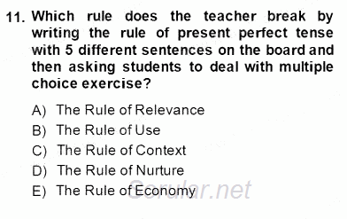 Dilbilgisi Öğretimi 2014 - 2015 Dönem Sonu Sınavı 11.Soru