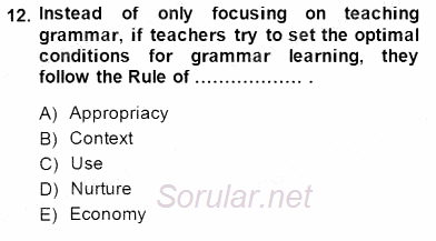 Dilbilgisi Öğretimi 2014 - 2015 Dönem Sonu Sınavı 12.Soru