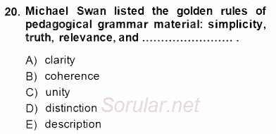 Dilbilgisi Öğretimi 2014 - 2015 Dönem Sonu Sınavı 20.Soru