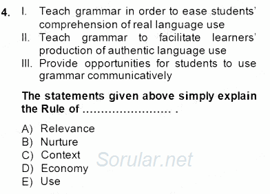 Dilbilgisi Öğretimi 2014 - 2015 Dönem Sonu Sınavı 4.Soru