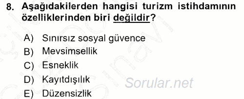 Turizm Sosyolojisi 2015 - 2016 Dönem Sonu Sınavı 8.Soru