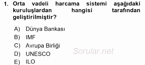 Kamu Mali Yönetimi 2015 - 2016 Dönem Sonu Sınavı 1.Soru