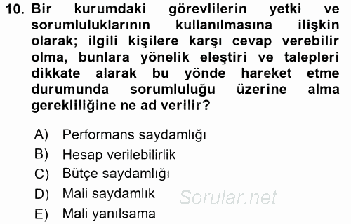 Kamu Mali Yönetimi 2015 - 2016 Dönem Sonu Sınavı 10.Soru