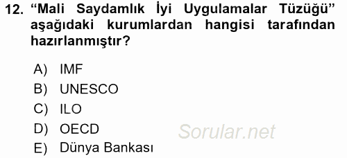 Kamu Mali Yönetimi 2015 - 2016 Dönem Sonu Sınavı 12.Soru