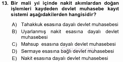 Kamu Mali Yönetimi 2015 - 2016 Dönem Sonu Sınavı 13.Soru