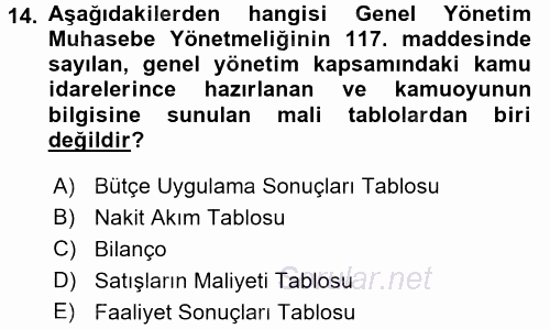 Kamu Mali Yönetimi 2015 - 2016 Dönem Sonu Sınavı 14.Soru