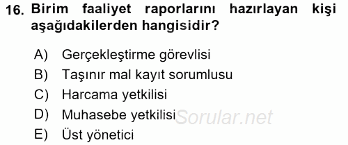 Kamu Mali Yönetimi 2015 - 2016 Dönem Sonu Sınavı 16.Soru