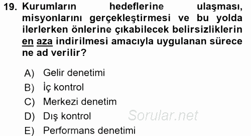 Kamu Mali Yönetimi 2015 - 2016 Dönem Sonu Sınavı 19.Soru