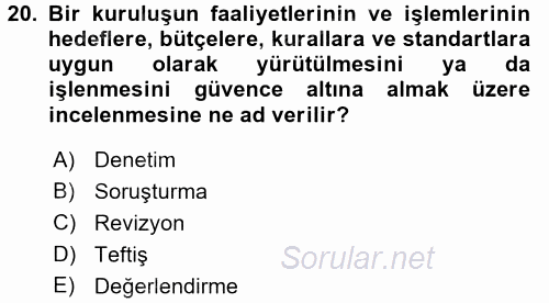 Kamu Mali Yönetimi 2015 - 2016 Dönem Sonu Sınavı 20.Soru