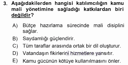 Kamu Mali Yönetimi 2015 - 2016 Dönem Sonu Sınavı 3.Soru