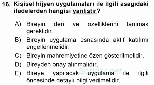 Yaşlı Bakımı İlke Ve Uygulamaları 2017 - 2018 Ara Sınavı 16.Soru