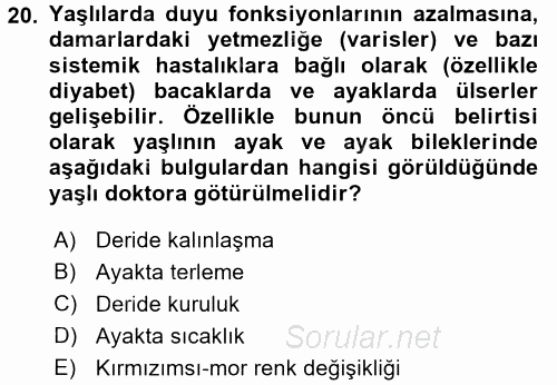 Yaşlı Bakımı İlke Ve Uygulamaları 2017 - 2018 Ara Sınavı 20.Soru