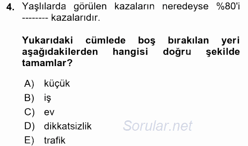 Yaşlı Bakımı İlke Ve Uygulamaları 2017 - 2018 Ara Sınavı 4.Soru