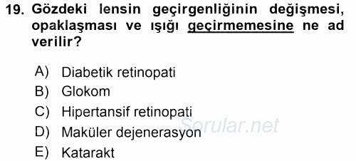 Yaşlı ve Hasta Bakım Hizmetleri 2015 - 2016 Dönem Sonu Sınavı 19.Soru