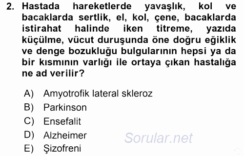Yaşlı ve Hasta Bakım Hizmetleri 2015 - 2016 Dönem Sonu Sınavı 2.Soru