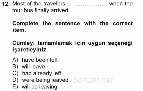 Turizm Için Ingilizce 2 2014 - 2015 Tek Ders Sınavı 12.Soru