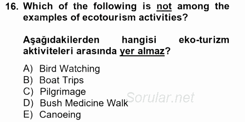 Turizm Için Ingilizce 2 2014 - 2015 Tek Ders Sınavı 16.Soru