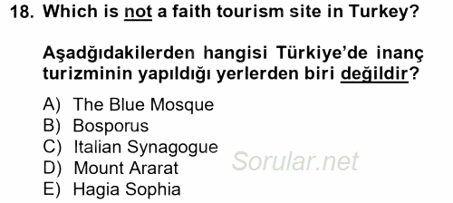 Turizm Için Ingilizce 2 2014 - 2015 Tek Ders Sınavı 18.Soru