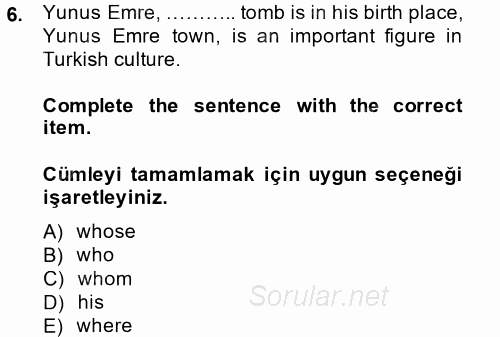 Turizm Için Ingilizce 2 2014 - 2015 Tek Ders Sınavı 6.Soru