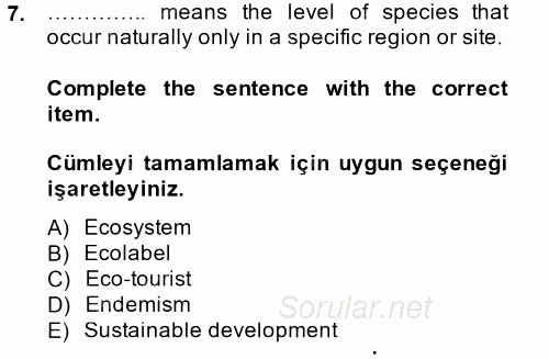 Turizm Için Ingilizce 2 2014 - 2015 Tek Ders Sınavı 7.Soru