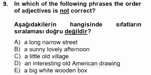 Turizm Için Ingilizce 2 2014 - 2015 Tek Ders Sınavı 9.Soru