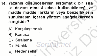 Mesleki Yazışmalar 2013 - 2014 Ara Sınavı 14.Soru