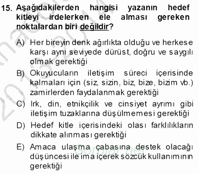 Mesleki Yazışmalar 2013 - 2014 Ara Sınavı 15.Soru