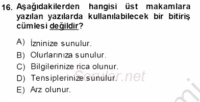 Mesleki Yazışmalar 2013 - 2014 Ara Sınavı 16.Soru