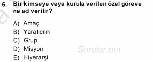 Yönetim ve Organizasyon 2014 - 2015 Ara Sınavı 6.Soru